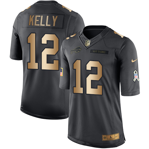 Nike Bills 12 Jim Kelly Anthracite Gold Salute to Service Limited Jersey