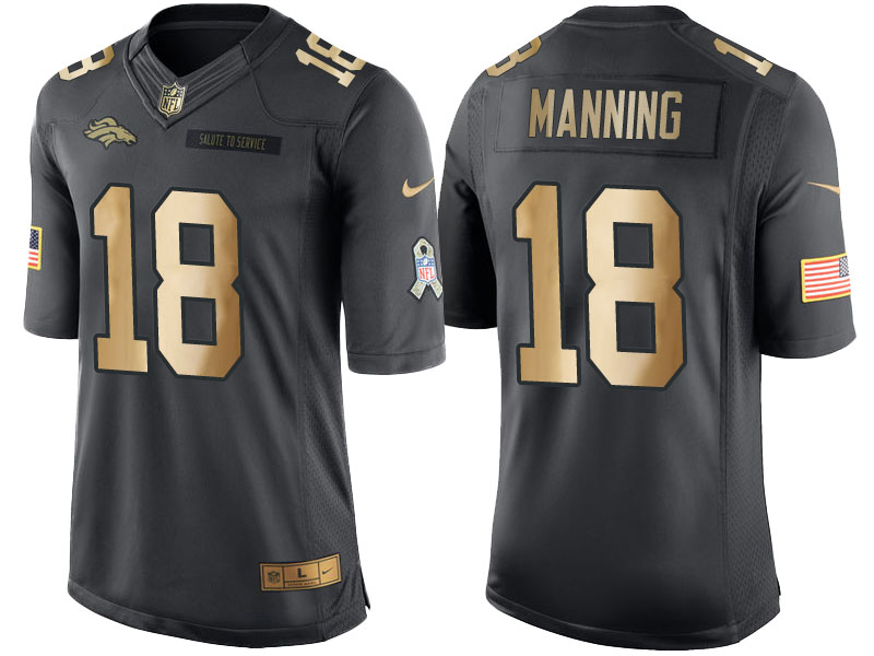 Nike Broncos 18 Peyton Manning Anthracite Gold Salute to Service Limited Jersey