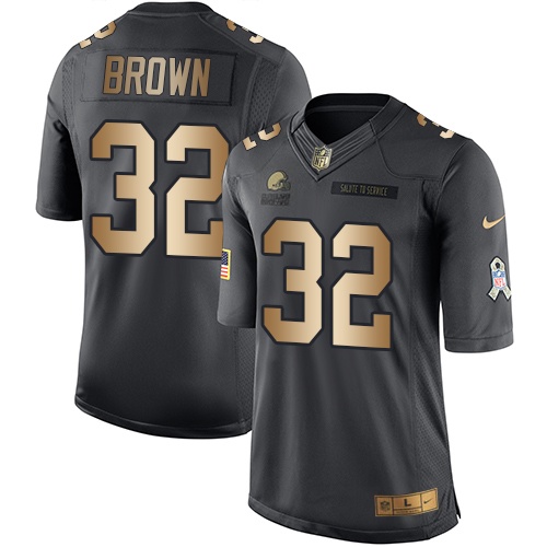 Nike Browns 32 Jim Brown Anthracite Gold Salute to Service Limited Jersey