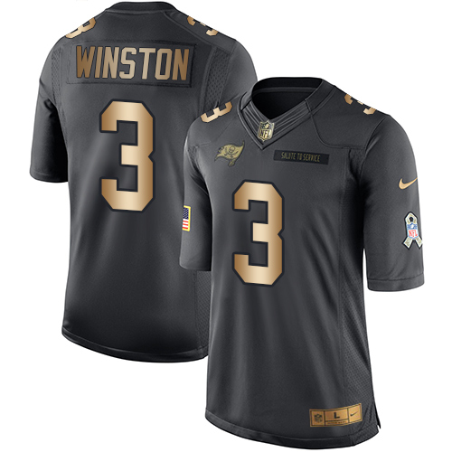Nike Buccaneers 3 Jameis Winston Anthracite Gold Salute to Service Limited Jersey