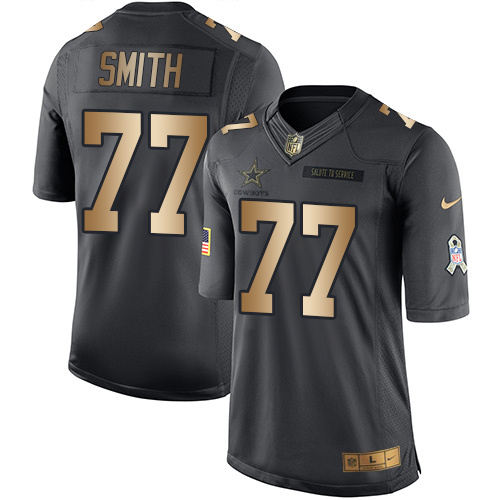 Nike Cowboys 77 Tyron Smith Anthracite Gold Salute to Service Limited Jersey