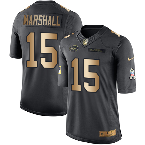 Nike Jets 15 Brandon Marshall Anthracite Gold Salute to Service Limited Jersey