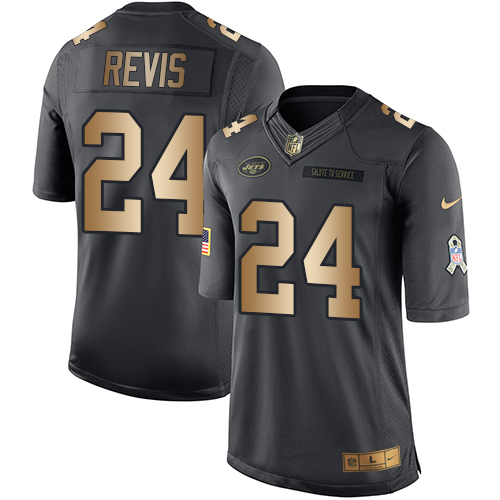 Nike Jets 24 Darrelle Revis Anthracite Gold Salute to Service Limited Jersey