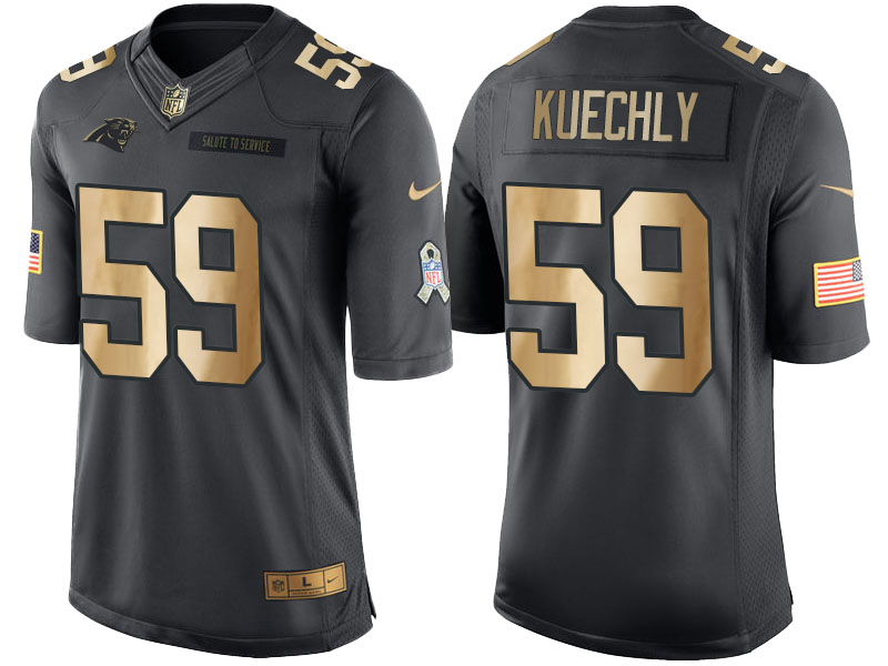 Nike Panthers 59 Luke Kuechly Anthracite Gold Salute to Service Limited Jersey - Click Image to Close