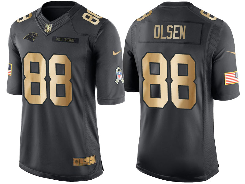 Nike Panthers 88 Greg Olsen Anthracite Gold Salute to Service Limited Jersey