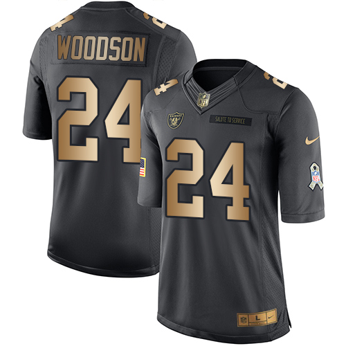 Nike Raiders 24 Charles Woodson Anthracite Gold Salute to Service Limited Jersey