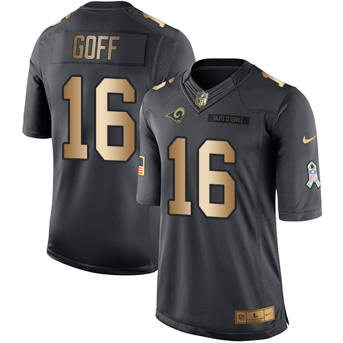 Nike Rams 16 Jared Goff Anthracite Gold Salute to Service Limited Jersey
