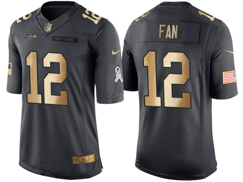 Nike Seahawks 12 Fan Anthracite Gold Salute to Service Limited Jersey