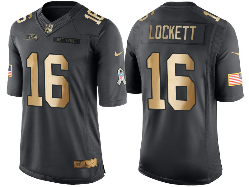 Nike Seahawks 16 Tyler Lockett Anthracite Gold Salute to Service Limited Jersey