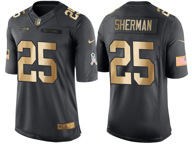 Nike Seahawks 25 Richard Sherman Anthracite Gold Salute to Service Limited Jersey