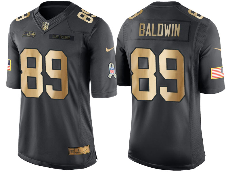 Nike Seahawks 89 Doug Baldwin Anthracite Gold Salute to Service Limited Jersey
