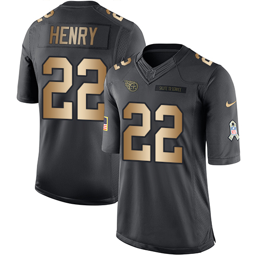 Nike Titans 22 Derrick Henry Anthracite Gold Salute to Service Limited Jersey