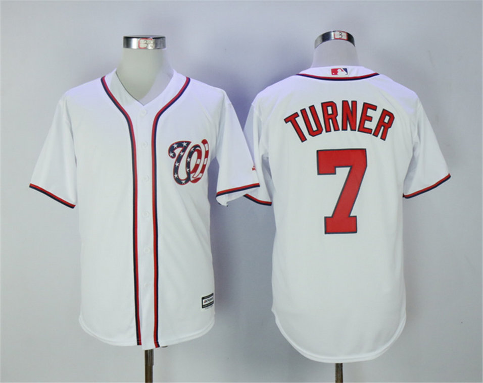 Nationals 7 Trea Turner White New Cool Base Jersey