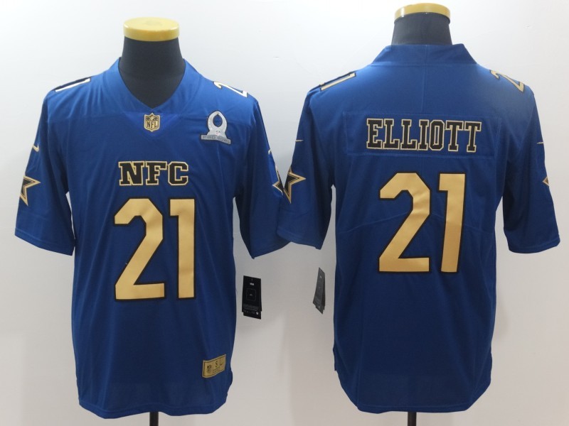 Nike Cowboys 21 Ezekiel Elliott Blue Gold Collection 2017 Pro Bowl Limited Jersey