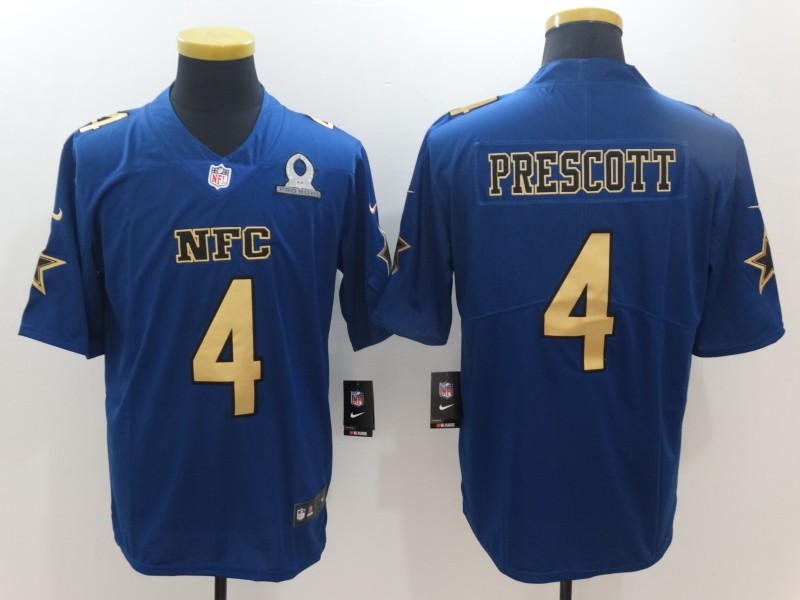 Nike Cowboys 4 Dak Prescott Blue Gold Collection 2017 Pro Bowl Limited Jersey