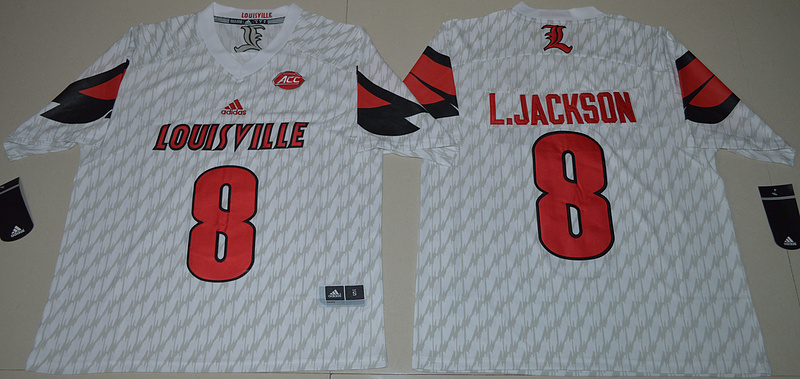 Louisville Cardinals 8 Lamar Jackson White College Football Jersey