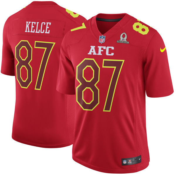 Nike Chiefs 87 Travis Kelce Red 2017 Pro Bowl Game Jersey
