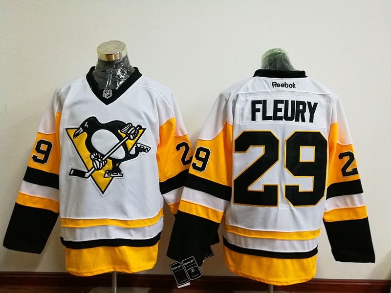 Penguins 29 Andre Fleury White Reebok Jersey