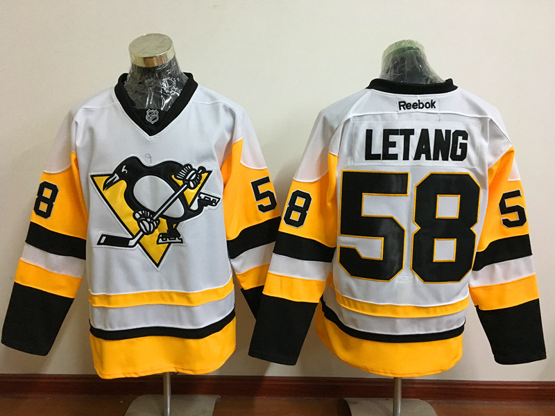Penguins 58 Kris Letang White Reebok Jersey - Click Image to Close