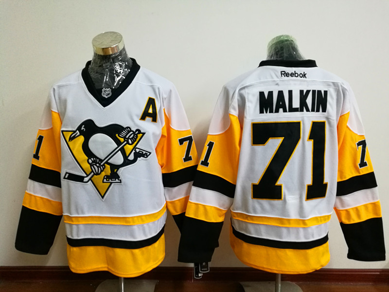 Penguins 71 Evgeni Malkin White Reebok Jersey