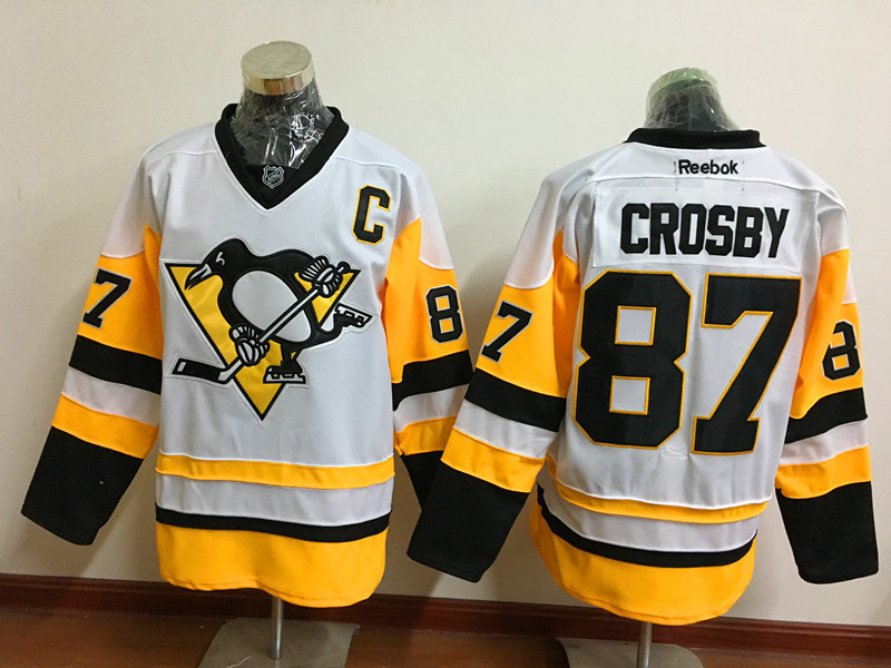 Penguins 87 Sidney Crosby White Reebok Jersey