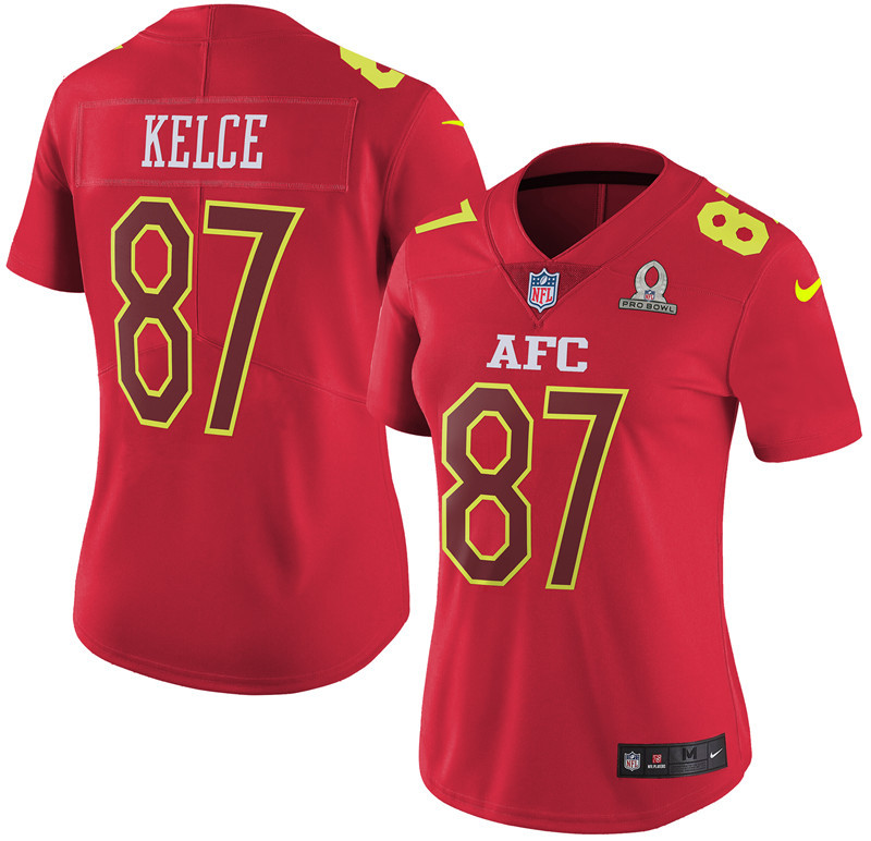 Nike Chiefs 87 Travis Kelce Red 2017 Pro Bowl Women Game Jersey