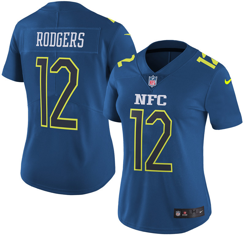 Nike Packers 12 Aaron Rodgers Navy 2017 Pro Bowl Women Game Jersey
