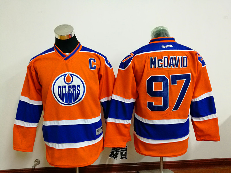 Oilers 97 Connor McDavid Orange Youth Reebok Jersey - Click Image to Close