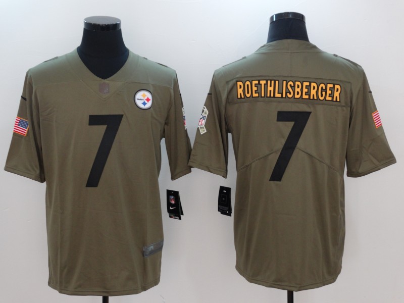 Nike Steelers 7 Ben Roethlisberger Olive Salute To Service Limited Jersey