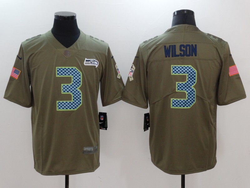 Nike Seahawks 3 Russell Wilson Olive Salute To Service Limited Jersey
