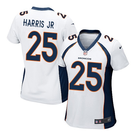 Nike Broncos 25 Chris Harris Jr White Women Game Jersey