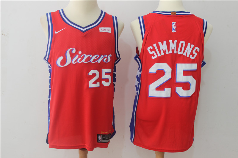 76ers 25 Ben Simmons Red Nike Authentic Jersey