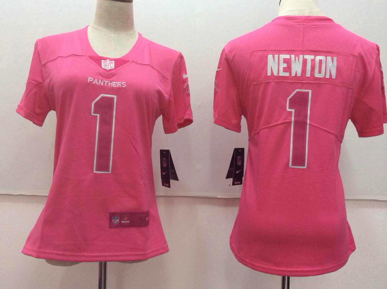 Nike Panthers 1 Cam Newton Pink Women Vapor Untouchable Player Limited Jersey