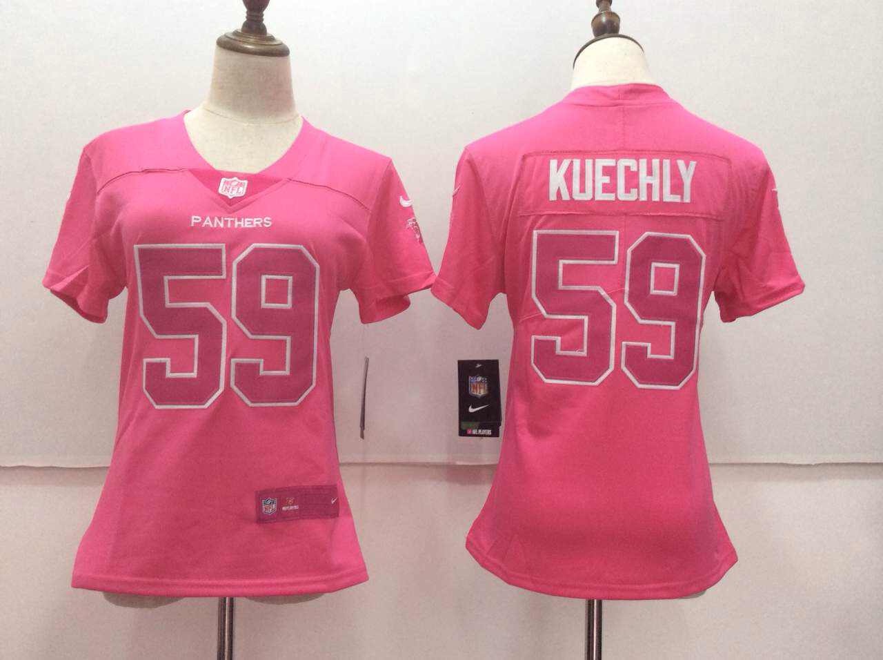 Nike Panthers 59 Luke Kuechly Pink Women Vapor Untouchable Player Limited Jersey