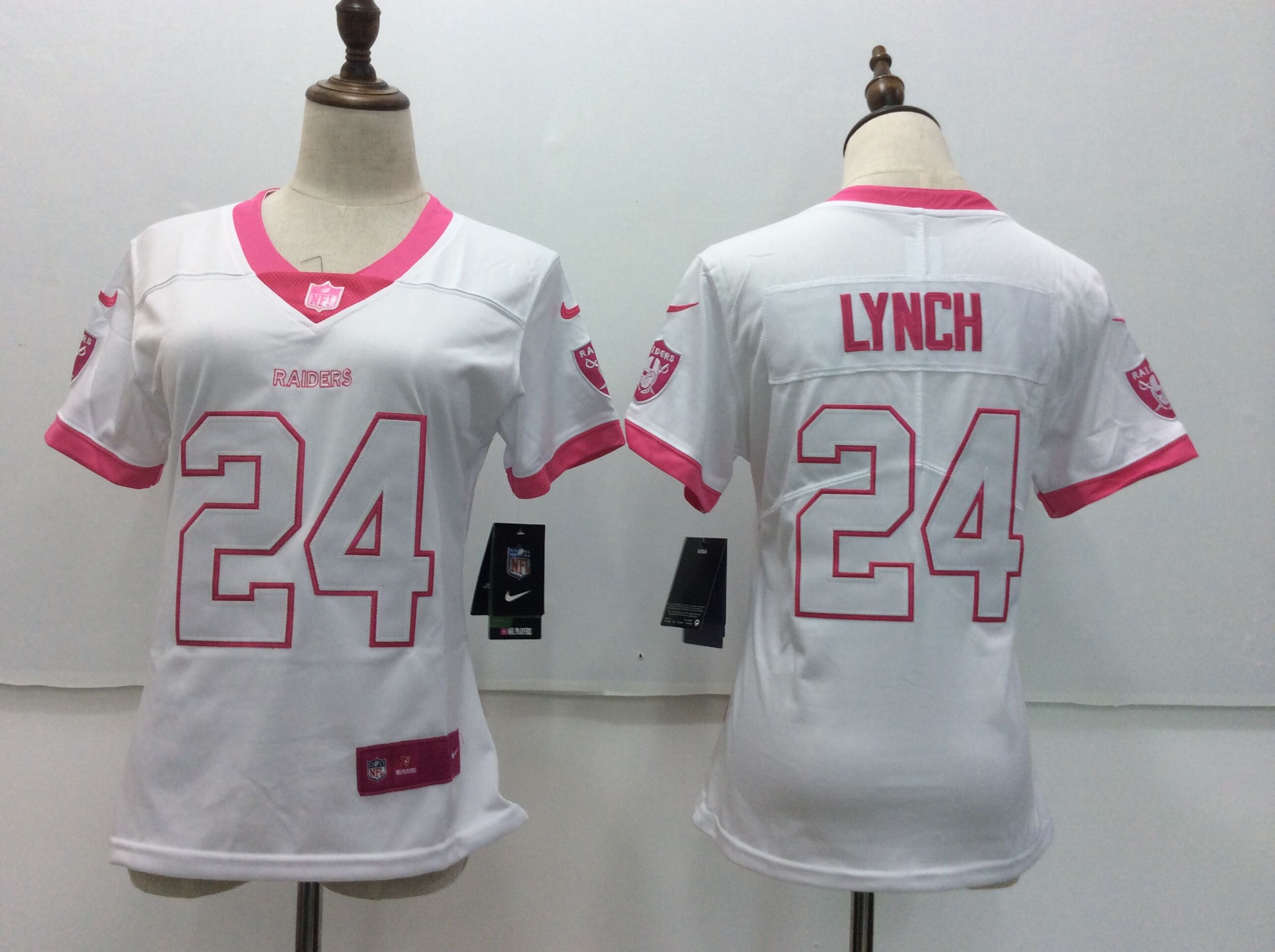 Nike Raiders 24 Marshawn Lynch White Pink Women Vapor Untouchable Player Limited Jersey