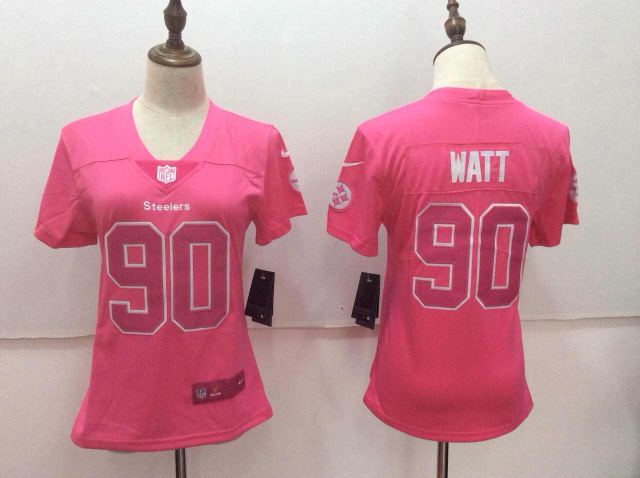 Nike Steelers 90 T.J. Watt Pink Women Vapor Untouchable Player Limited Jersey - Click Image to Close