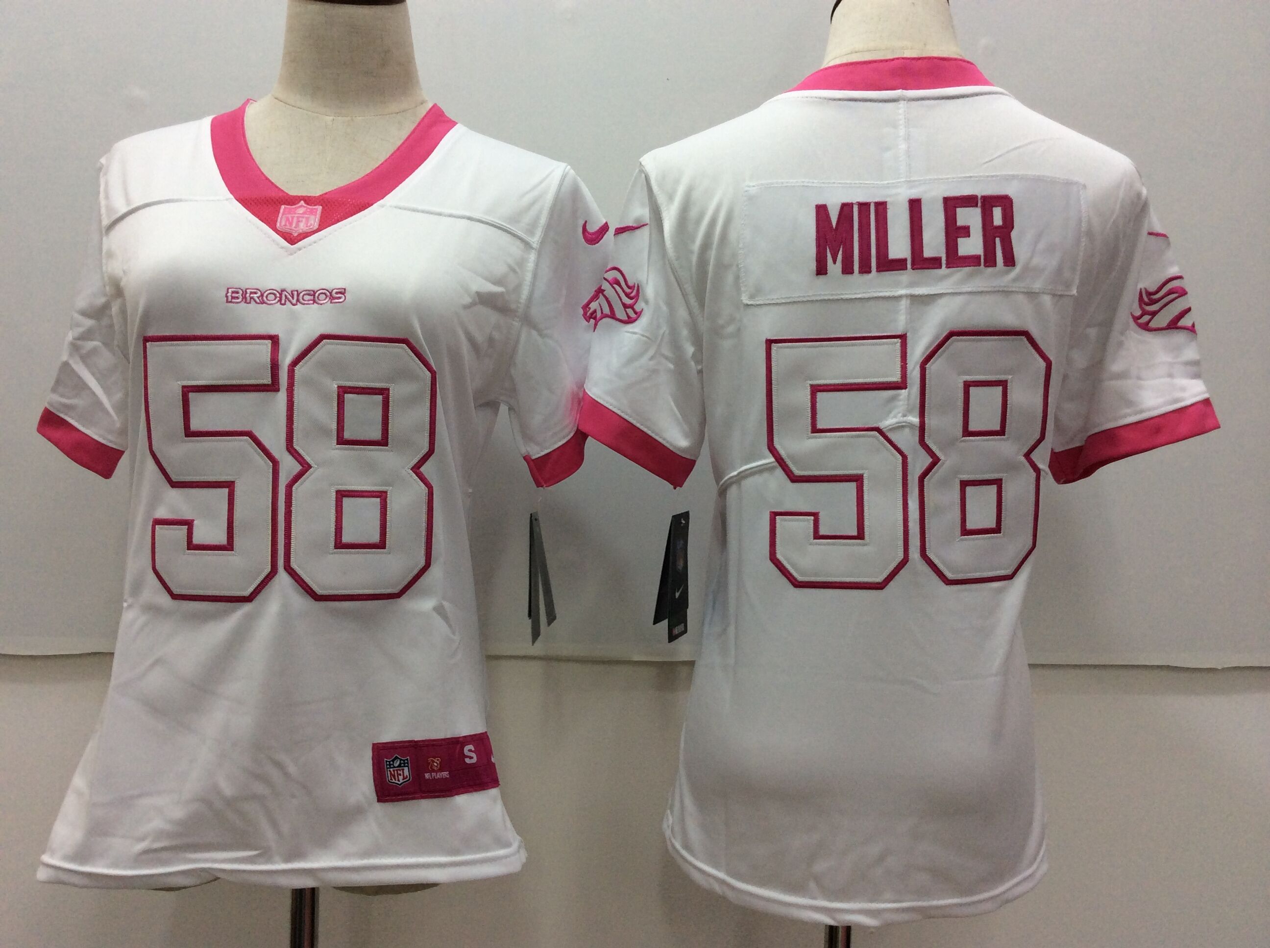 Nike Broncos 58 Von Miller White Pink Women Vapor Untouchable Player Limited Jersey