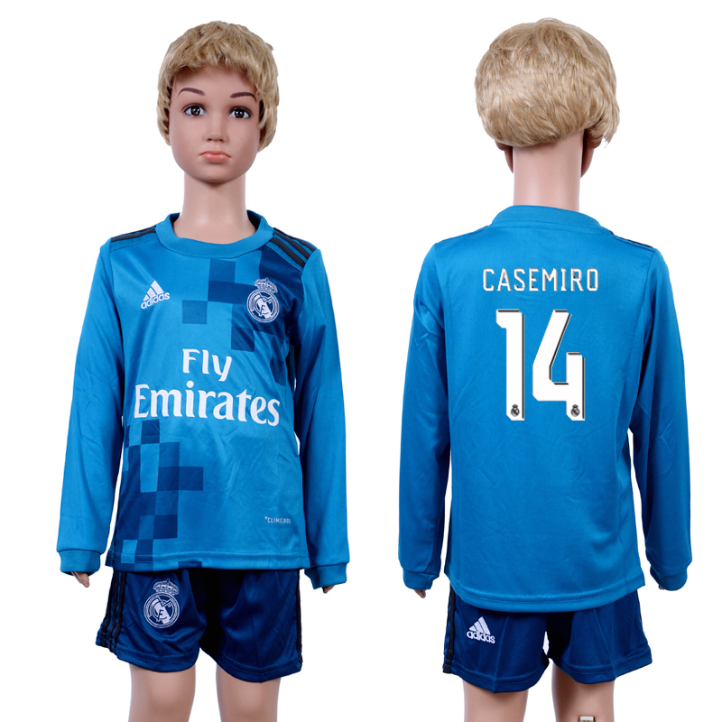 2017-18 Real Madrid 14 CASEMIRO Third Away Youth Long Sleeve Soccer Jersey
