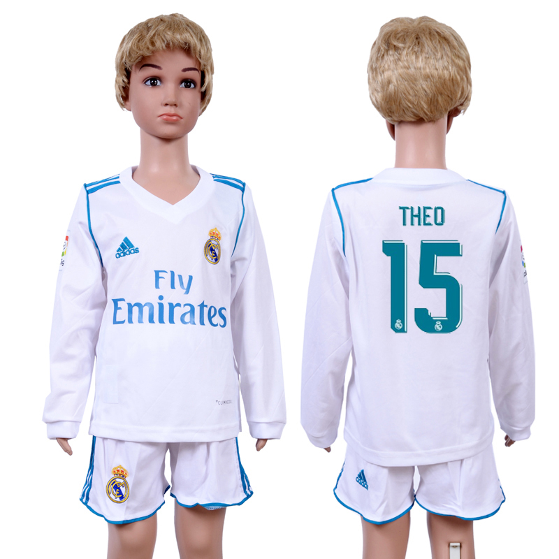 2017-18 Real Madrid 15 THEO Home Youth Long Sleeve Soccer Jersey