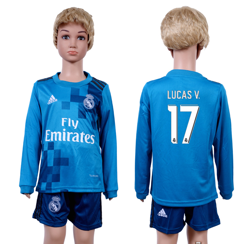 2017-18 Real Madrid 17 LUCAS V. Third Away Youth Long Sleeve Soccer Jersey