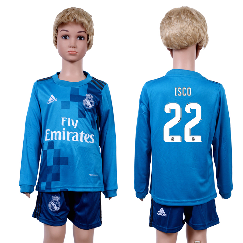 2017-18 Real Madrid 22 ISCO Third Away Youth Long Sleeve Soccer Jersey