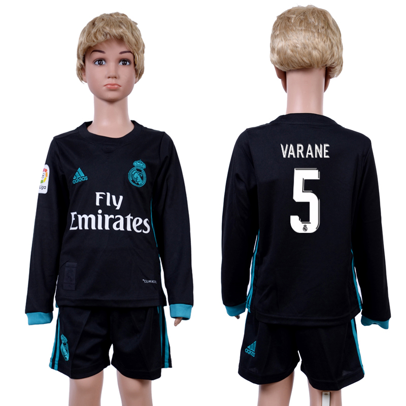 2017-18 Real Madrid 5 VARANE Away Youth Long Sleeve Soccer Jersey