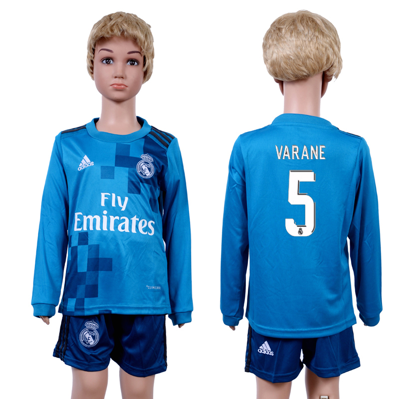2017-18 Real Madrid 5 VARANE Third Away Youth Long Sleeve Soccer Jersey