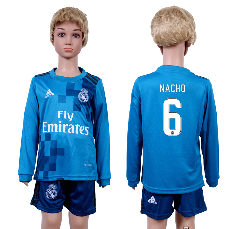 2017-18 Real Madrid 6 NACHO Third Away Youth Long Sleeve Soccer Jersey