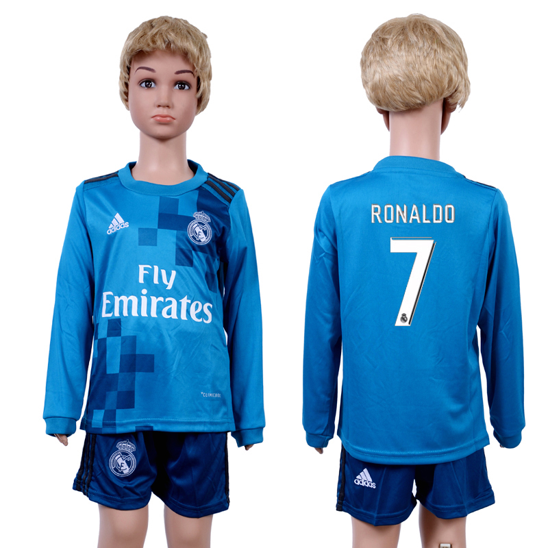 2017-18 Real Madrid 7 RONALDO Third Away Youth Long Sleeve Soccer Jersey