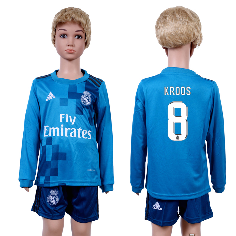 2017-18 Real Madrid 8 KROOS Third Away Youth Long Sleeve Soccer Jersey