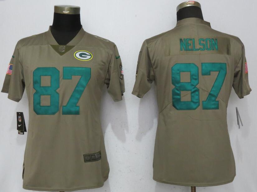 Nike Packers 87 Jordy Nelson Olive Women Salute To Service Limited Jersey - Click Image to Close