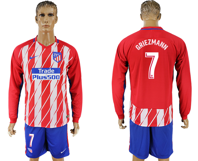 2017-18 Atletico Madrid 7 GRIEZMANN Home Long Sleeve Soccer Jersey