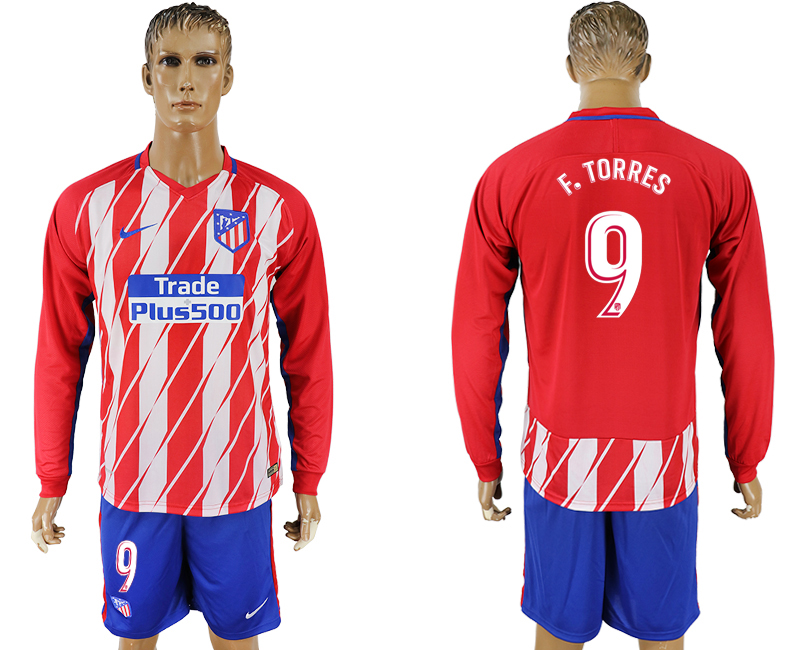 2017-18 Atletico Madrid 9 F. TORRES Home Long Sleeve Soccer Jersey