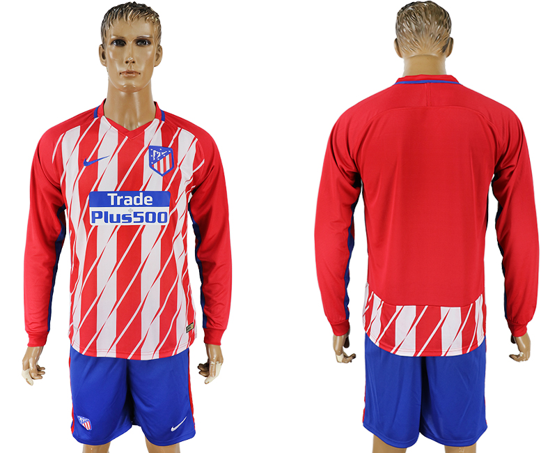2017-18 Atletico Madrid Home Long Sleeve Soccer Jersey